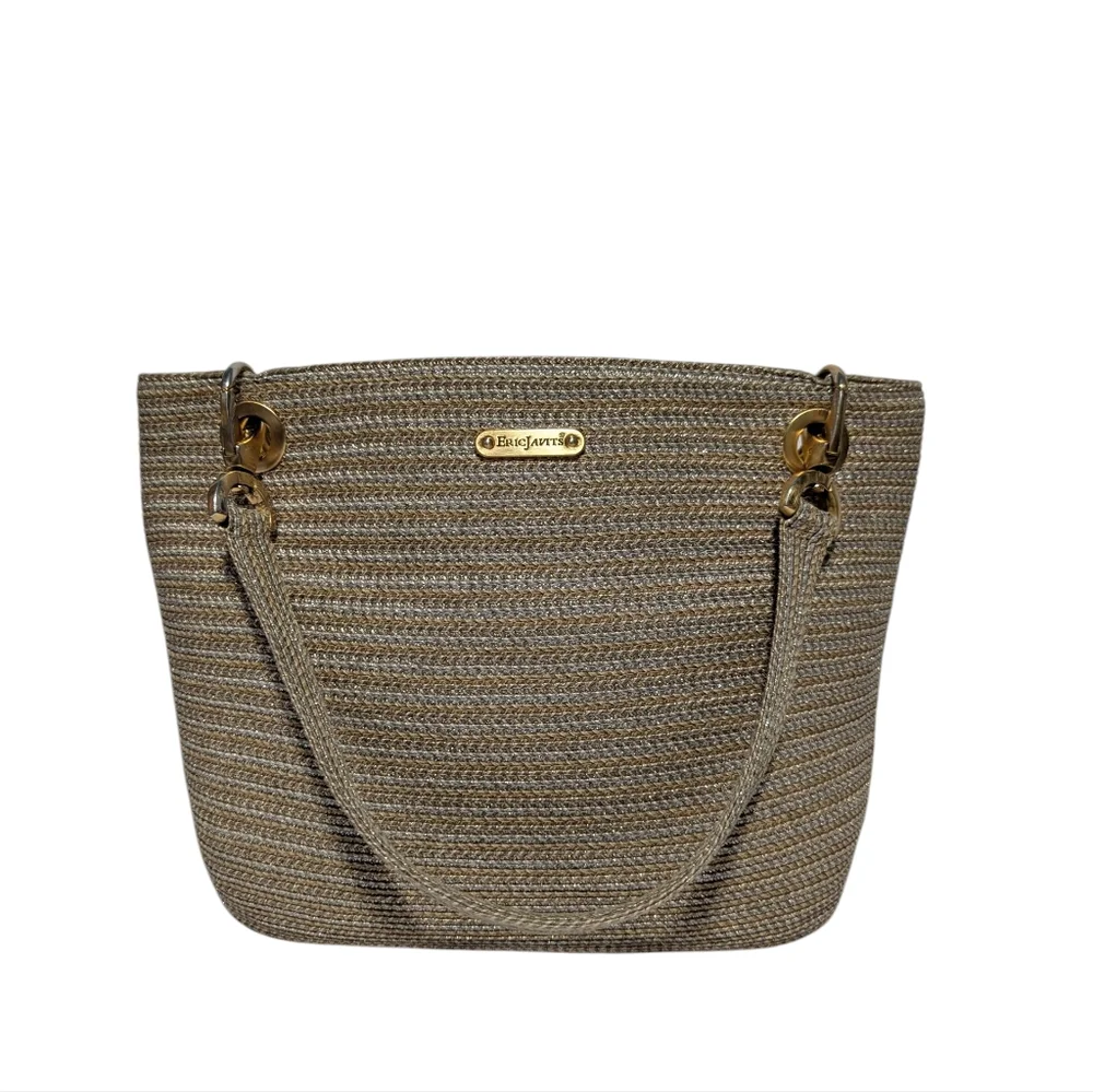 Eric Javits Metallic Silver & Straw Bag - Picture 2 of 16